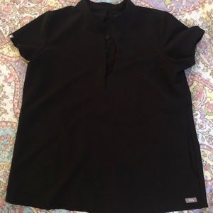 Figs Black Mandarin Collar Three Pocket Scrub Top